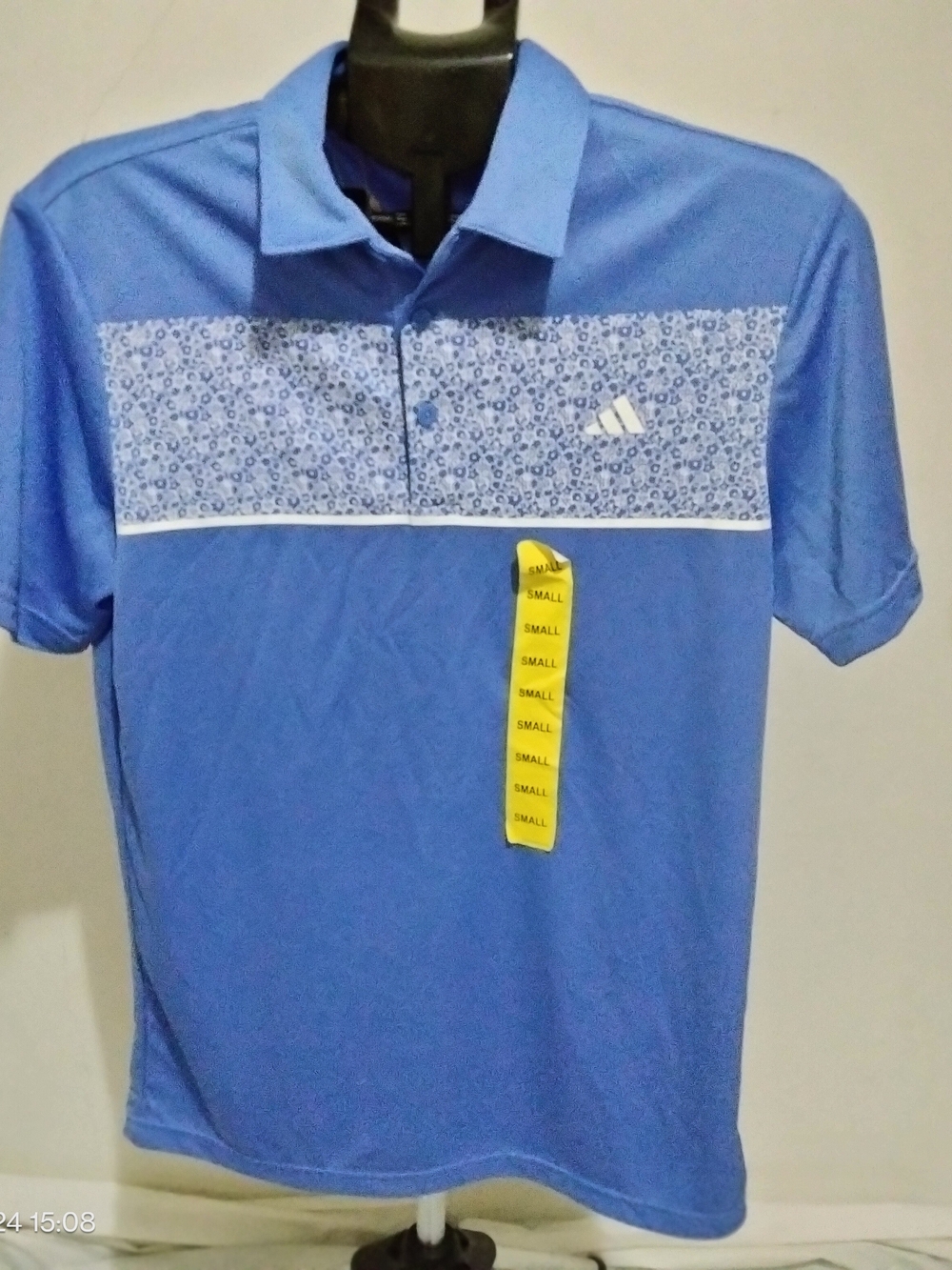 Adidas Golf Men's Chest Print Polo Shirt Blue Floral Small KD9363 New